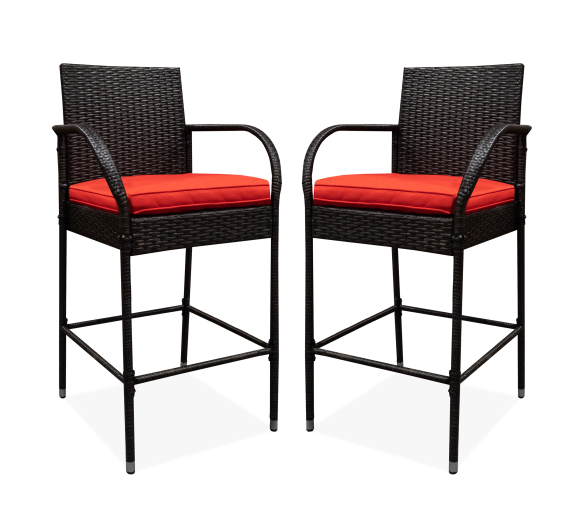 Aga 2x Ratanová barová židle s područkami Červená