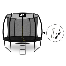 Aga SPORT EXCLUSIVE Trampolína 305 cm Černá + ochranná síť + žebřík + kotvící sada 2ks