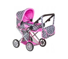 Doris Kočárek pro panenky 9346 Šedo - Růžový s puntíky